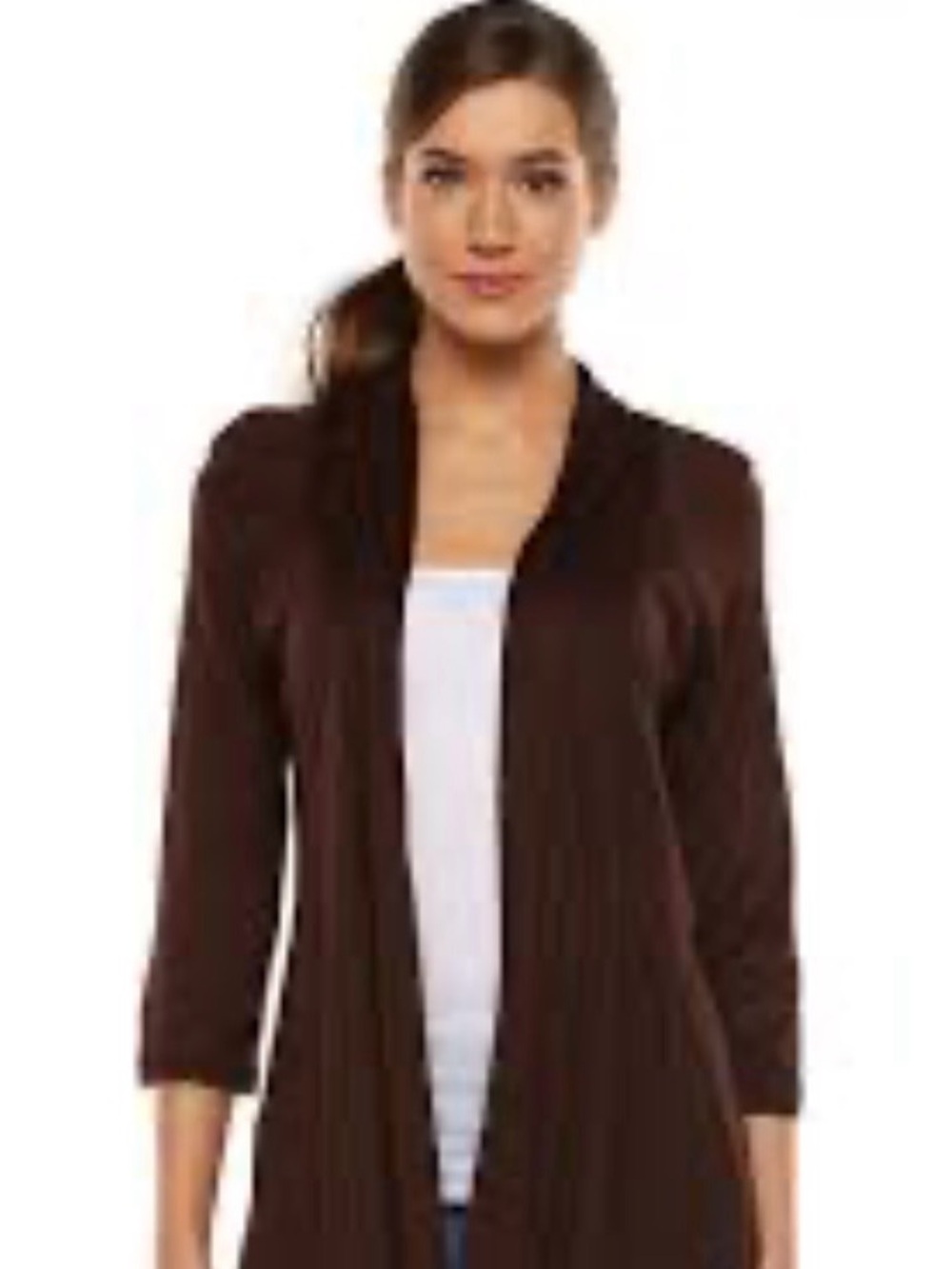 Brown Open-Front Women's Cardigan Sweater